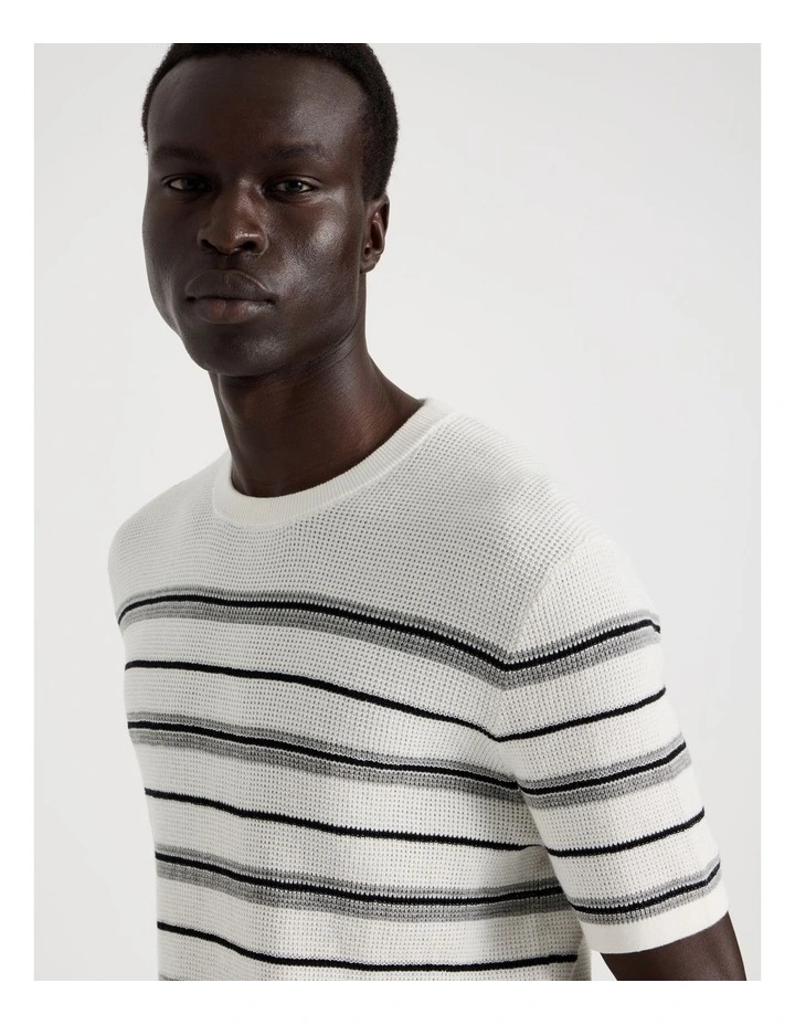 Striped Knit T-Shirt in White image 3