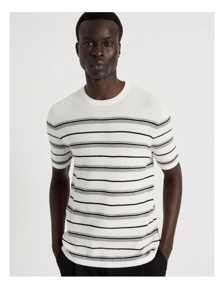 Striped Knit T-Shirt in White image 4