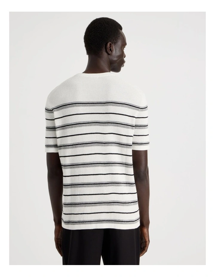 Striped Knit T-Shirt in White image 5