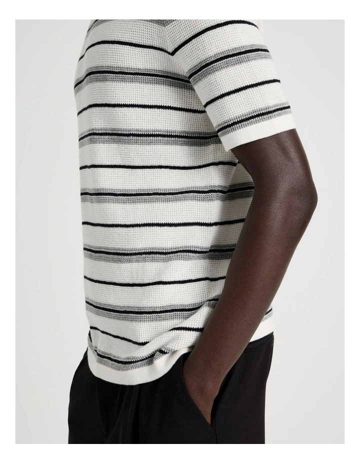 Striped Knit T-Shirt in White image 6