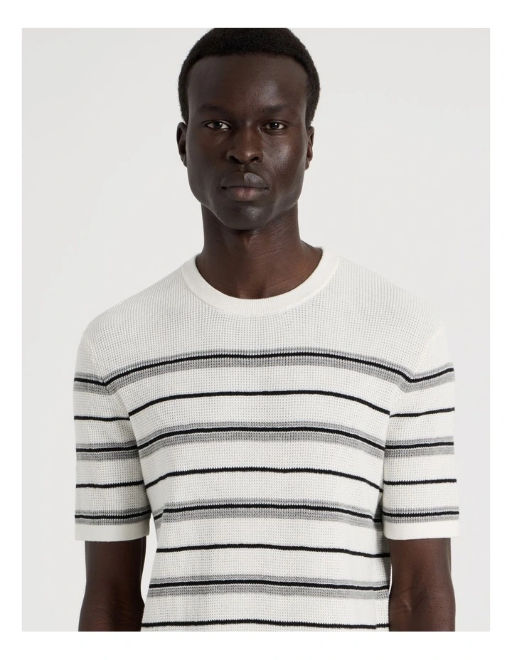 Striped Knit T-Shirt in White image 7