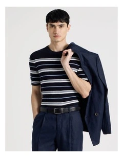 Striped Knit T-Shirt in Navy