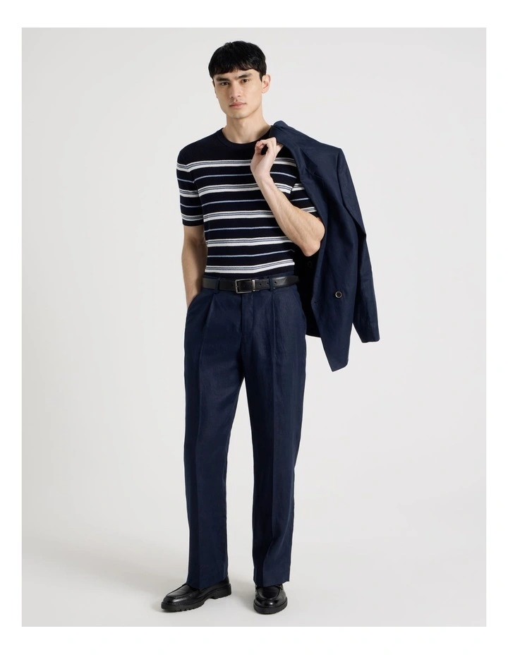 Striped Knit T-Shirt in Navy image 2