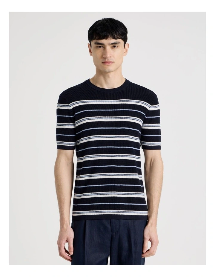 Striped Knit T-Shirt in Navy image 5