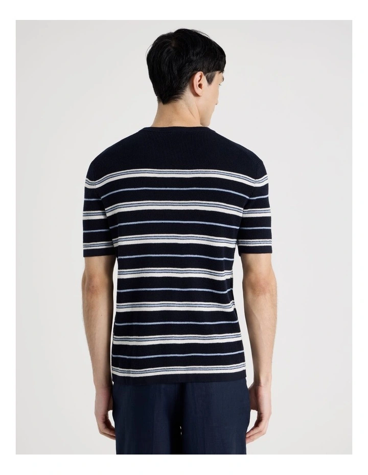 Striped Knit T-Shirt in Navy image 6