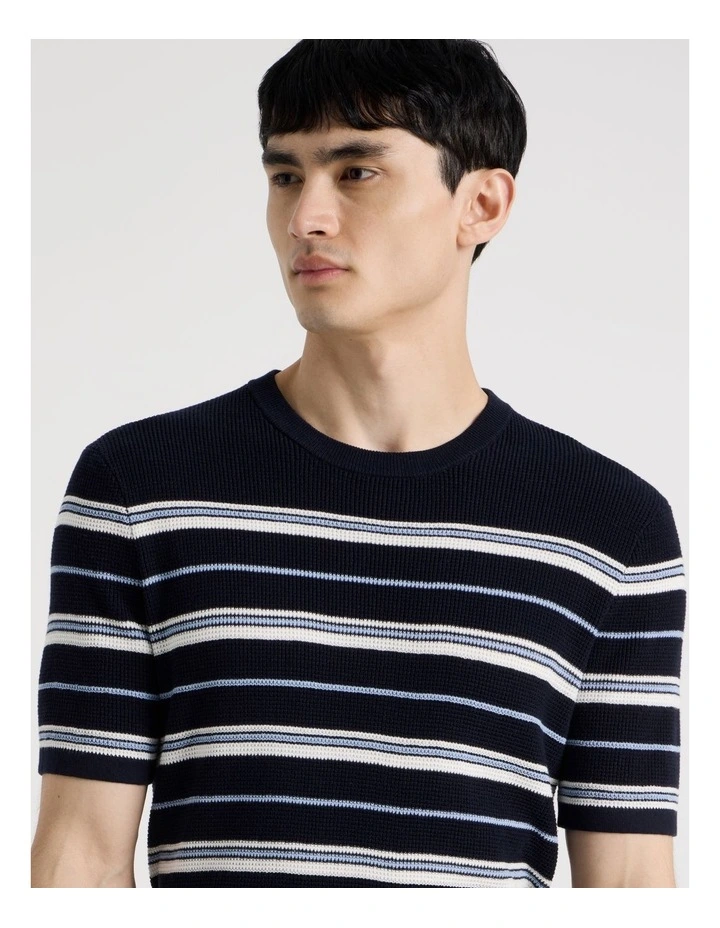 Striped Knit T-Shirt in Navy image 7