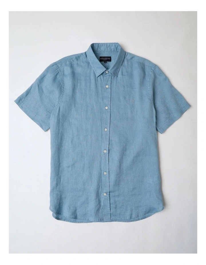 Luca Short Sleeve Linen Shirt in Blue image 1