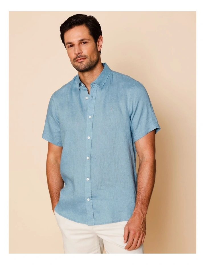 Luca Short Sleeve Linen Shirt in Blue image 2