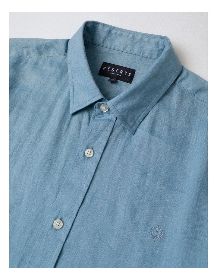 Luca Short Sleeve Linen Shirt in Blue image 2