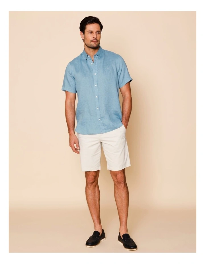 Luca Short Sleeve Linen Shirt in Blue image 3