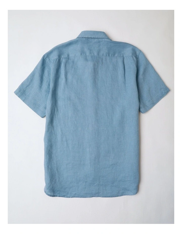 Luca Short Sleeve Linen Shirt in Blue image 3