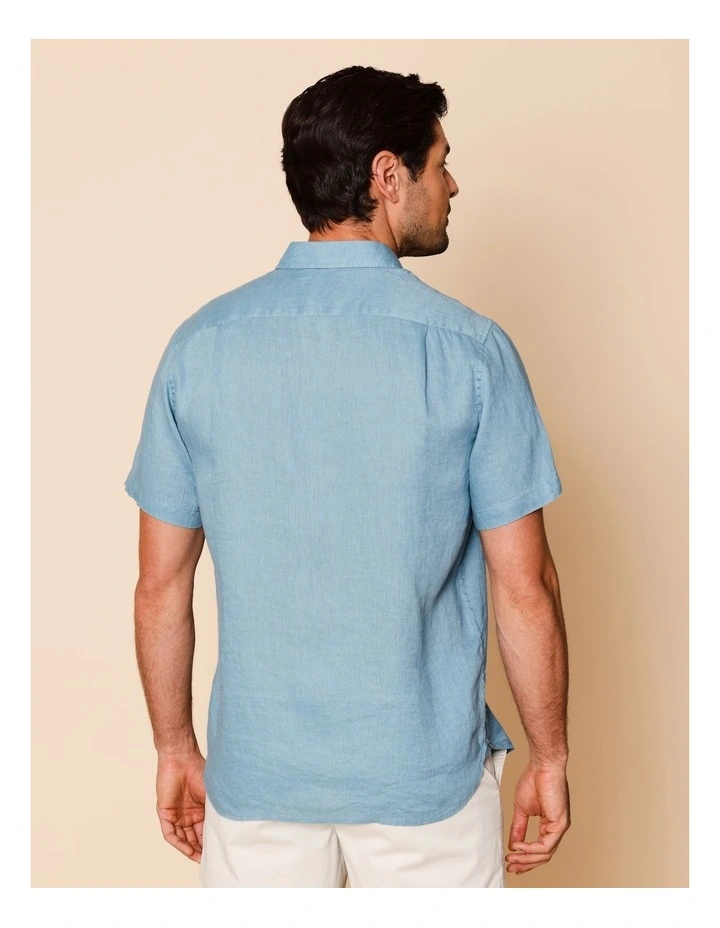 Luca Short Sleeve Linen Shirt in Blue image 4