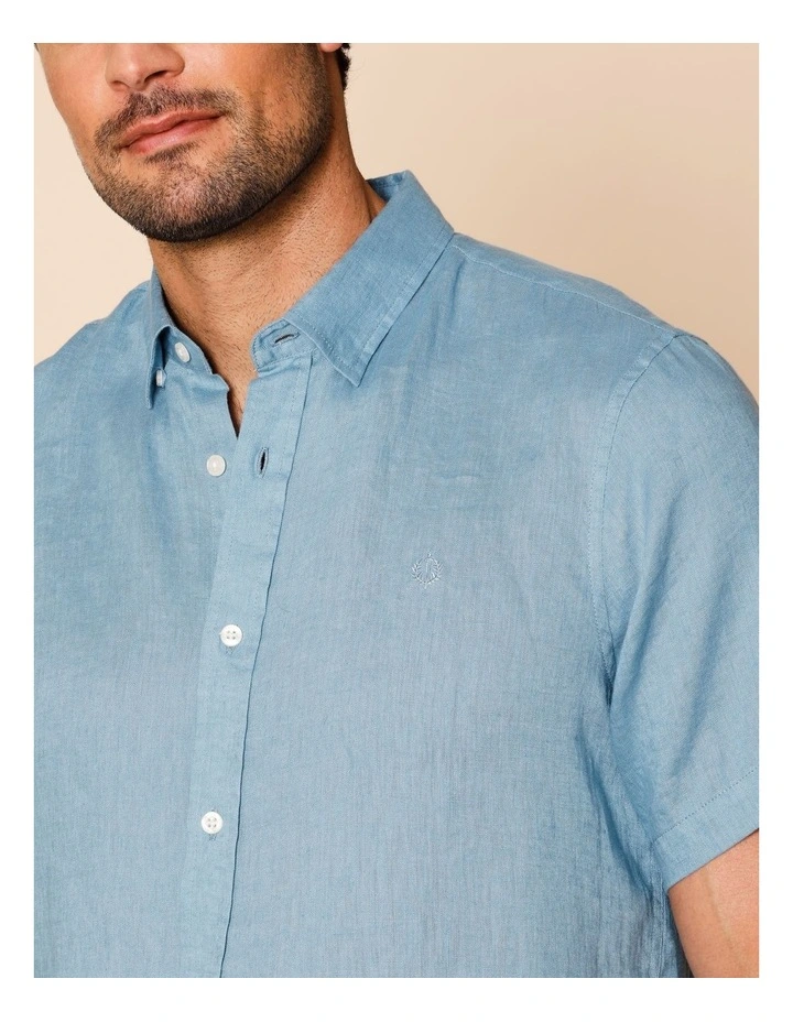 Luca Short Sleeve Linen Shirt in Blue image 5