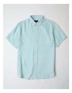 Luca Short Sleeve Linen Shirt in Turquoise