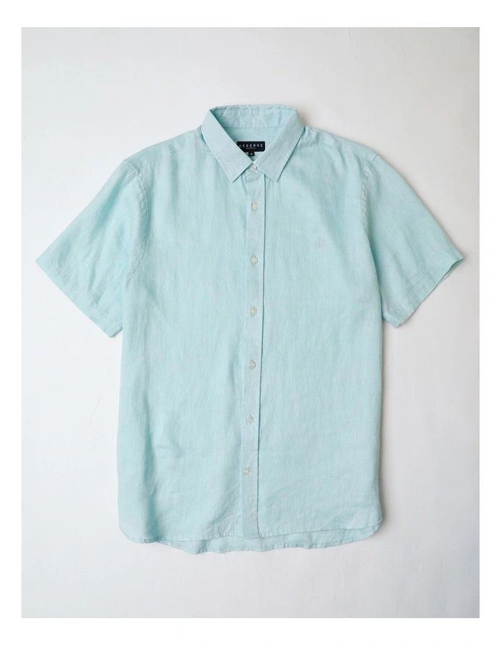 Luca Short Sleeve Linen Shirt in Turquoise image 1