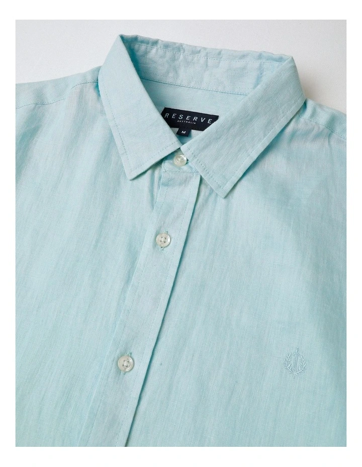 Luca Short Sleeve Linen Shirt in Turquoise image 2