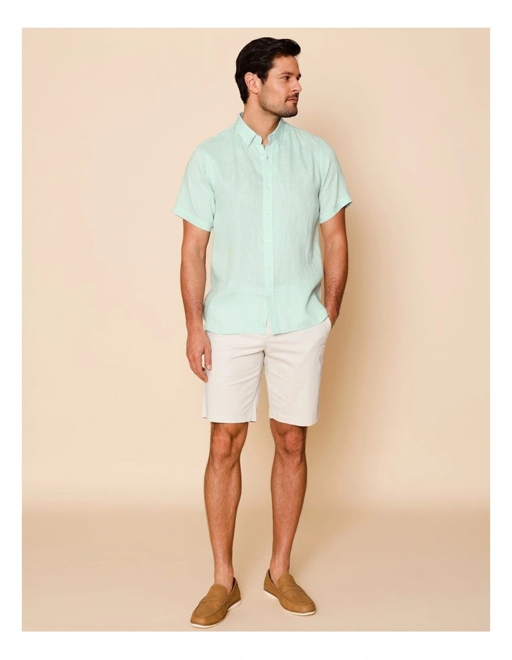 Luca Short Sleeve Linen Shirt in Turquoise image 3