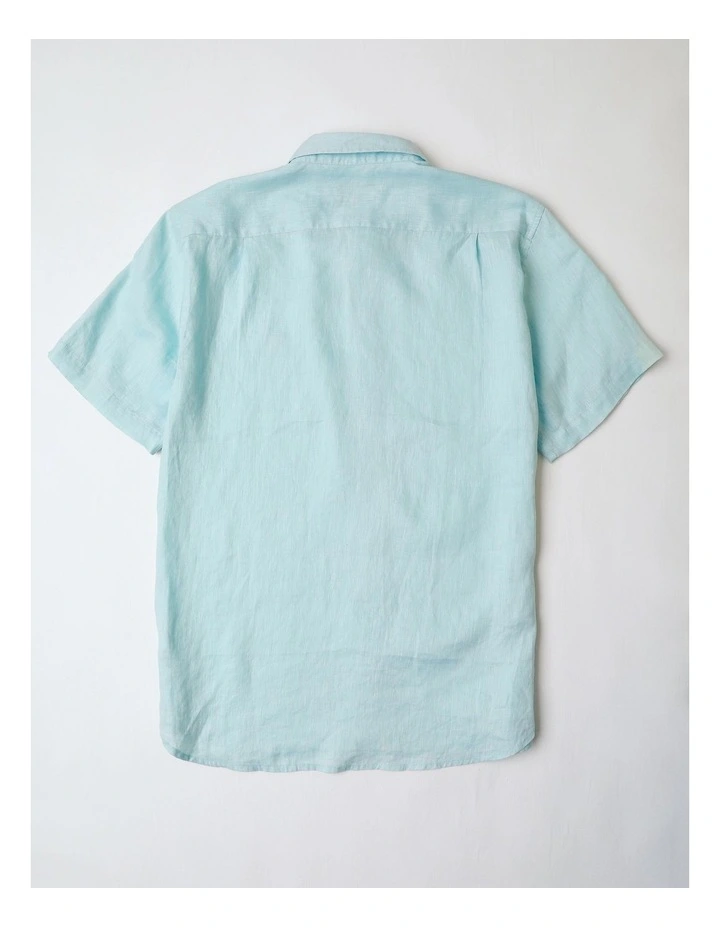Luca Short Sleeve Linen Shirt in Turquoise image 3