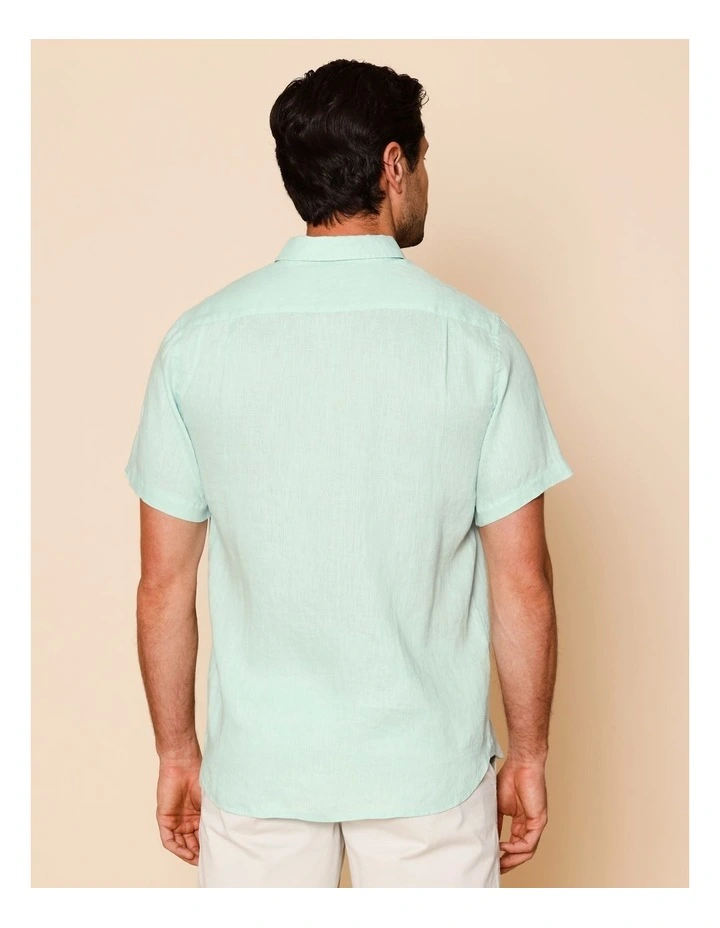 Luca Short Sleeve Linen Shirt in Turquoise image 4