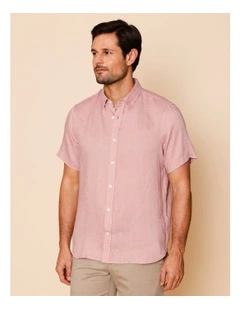 Luca Short Sleeve Linen Shirt in Pink
