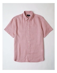Luca Short Sleeve Linen Shirt in Pink