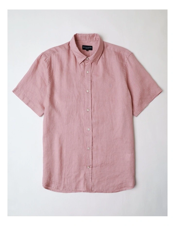 Luca Short Sleeve Linen Shirt in Pink image 1