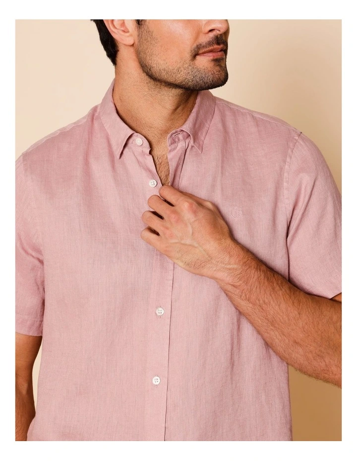 Luca Short Sleeve Linen Shirt in Pink image 2