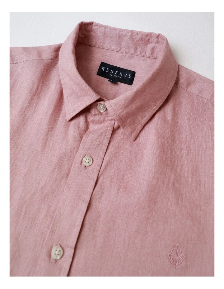 Luca Short Sleeve Linen Shirt in Pink image 2