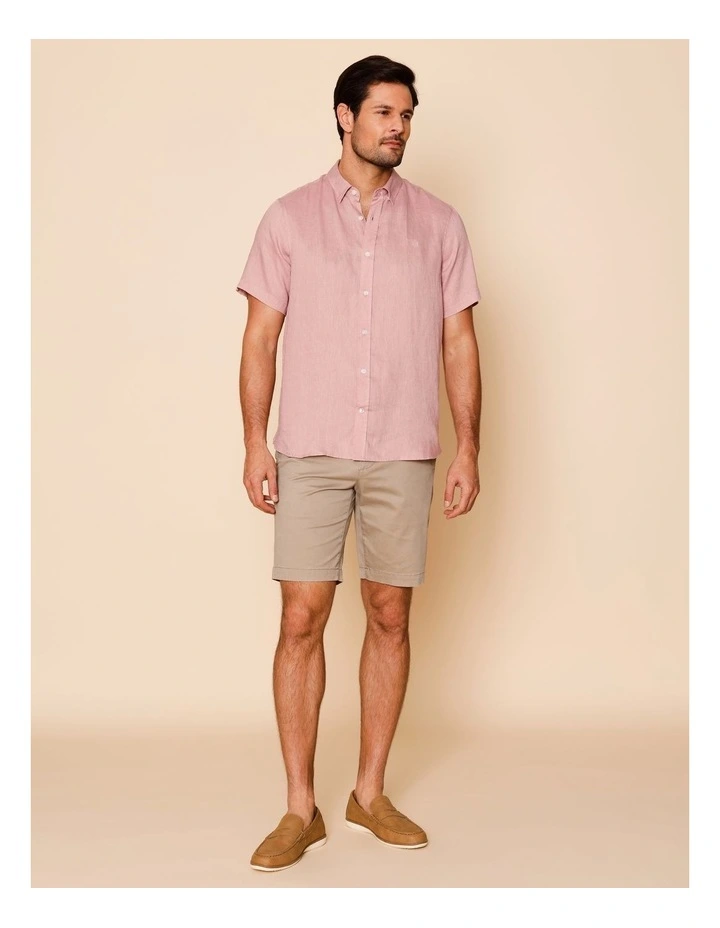 Luca Short Sleeve Linen Shirt in Pink image 3