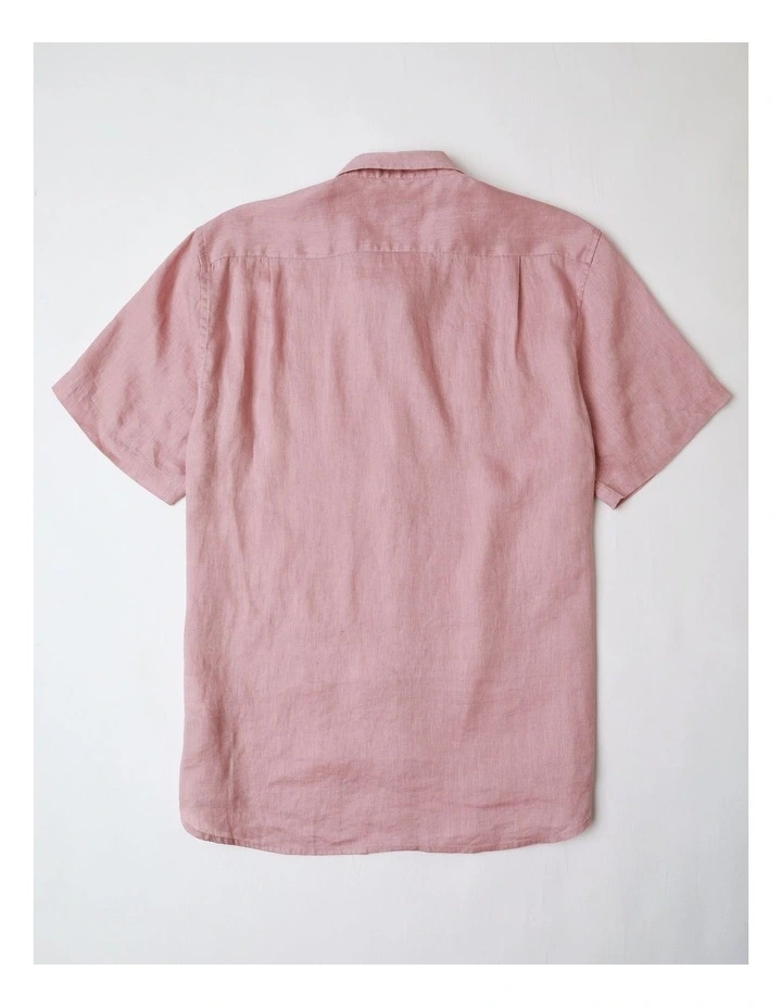 Luca Short Sleeve Linen Shirt in Pink image 3