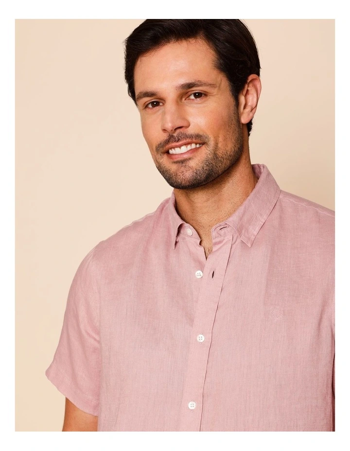 Luca Short Sleeve Linen Shirt in Pink image 4