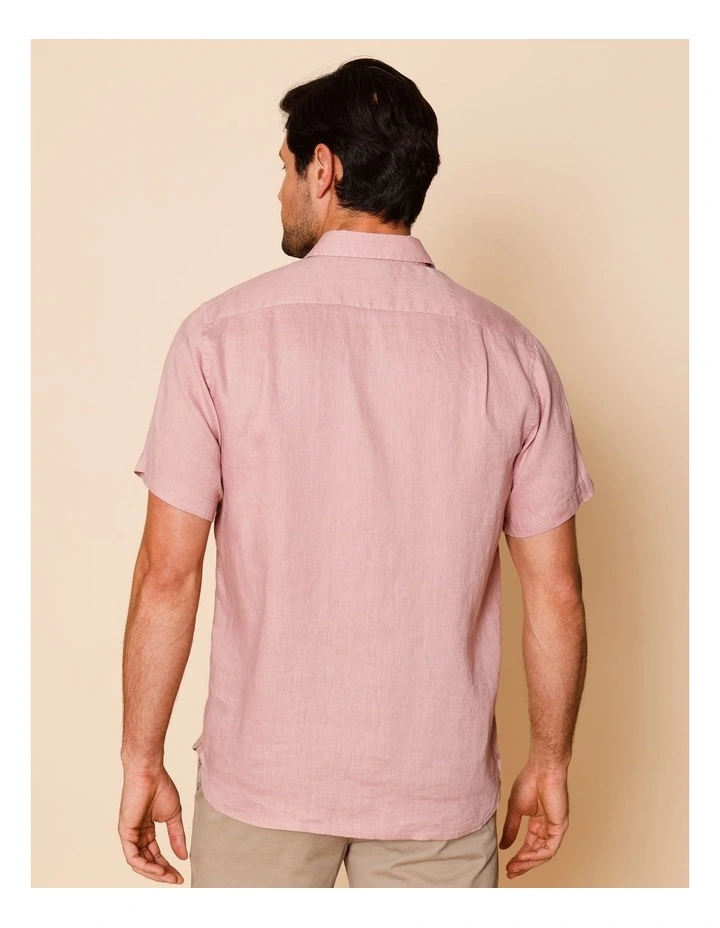 Luca Short Sleeve Linen Shirt in Pink image 5
