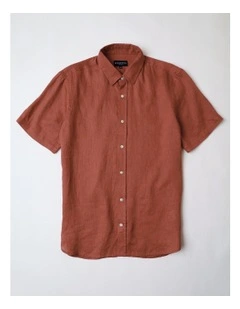 Luca Short Sleeve Linen Shirt in Rust