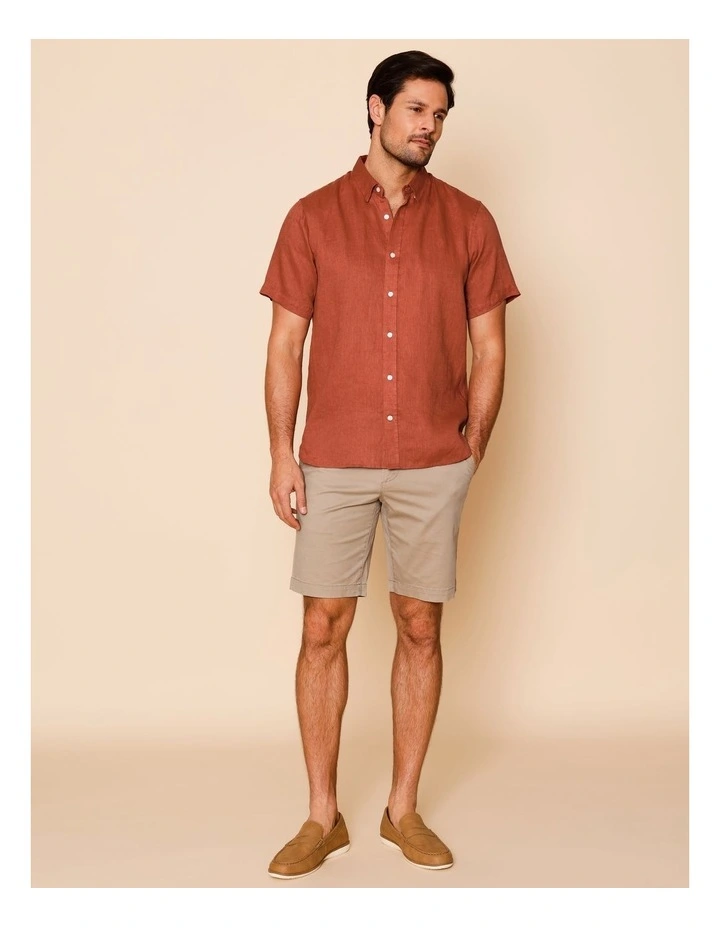 Luca Short Sleeve Linen Shirt in Rust image 2