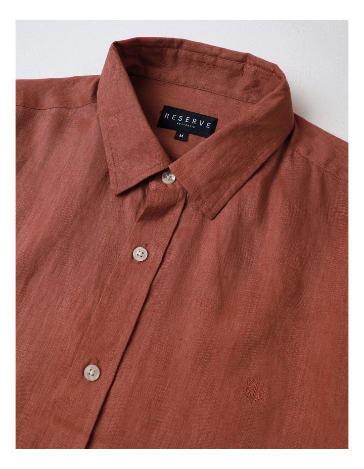 Luca Short Sleeve Linen Shirt in Rust image 2
