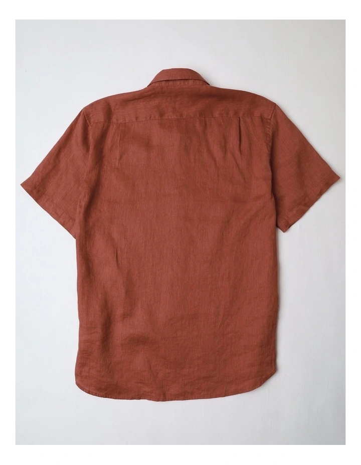 Luca Short Sleeve Linen Shirt in Rust image 3