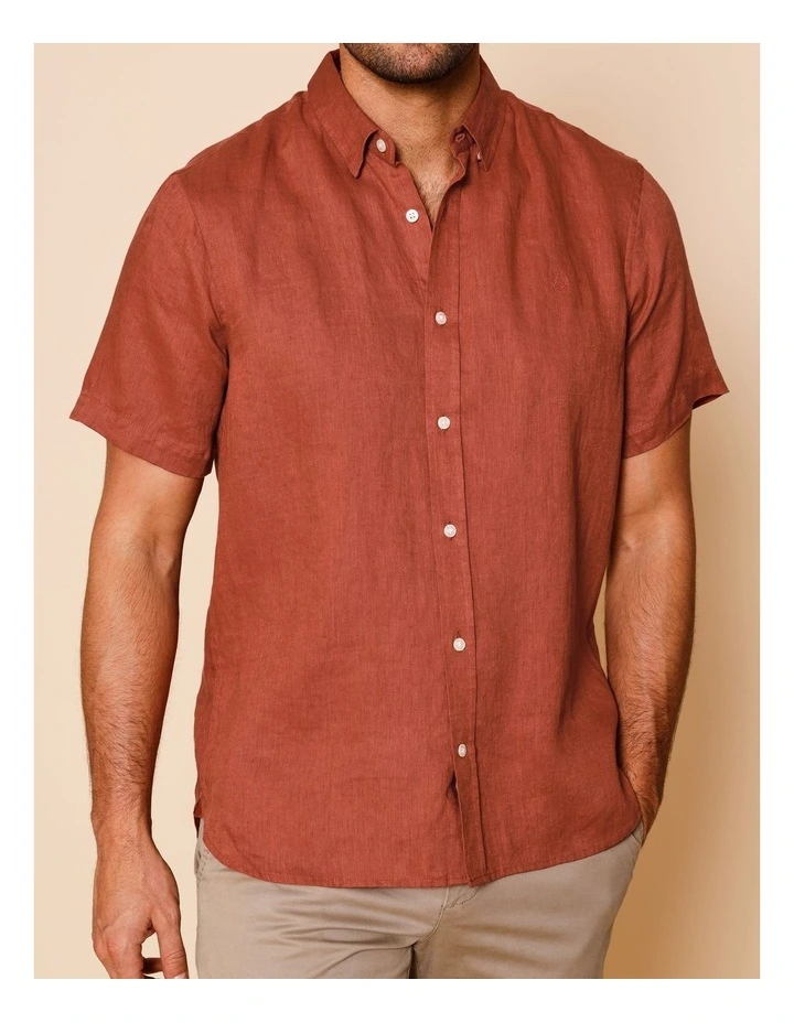 Luca Short Sleeve Linen Shirt in Rust image 4