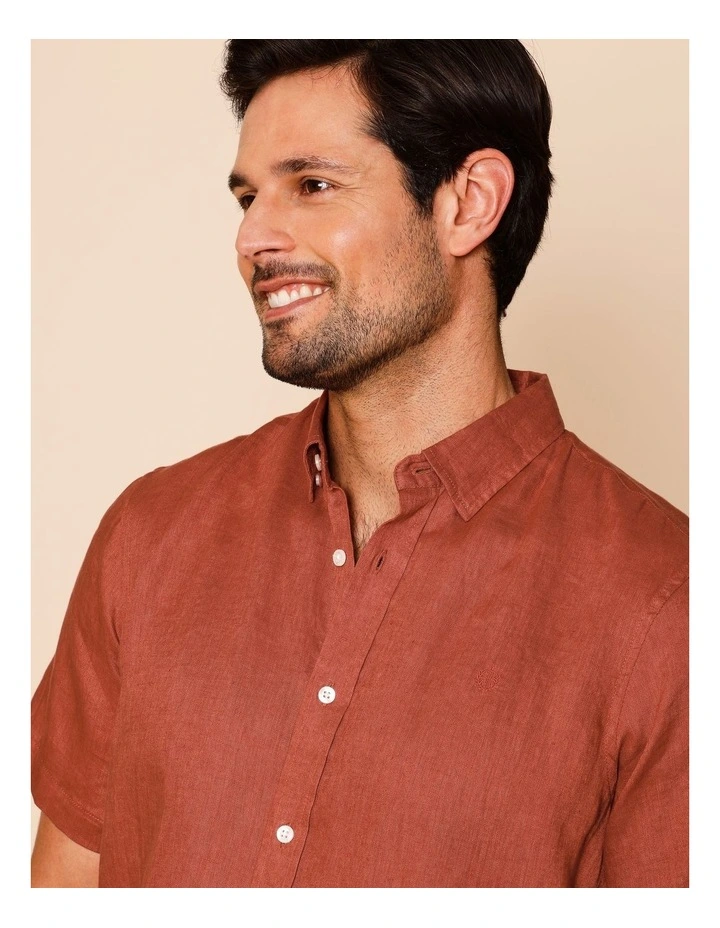 Luca Short Sleeve Linen Shirt in Rust image 5