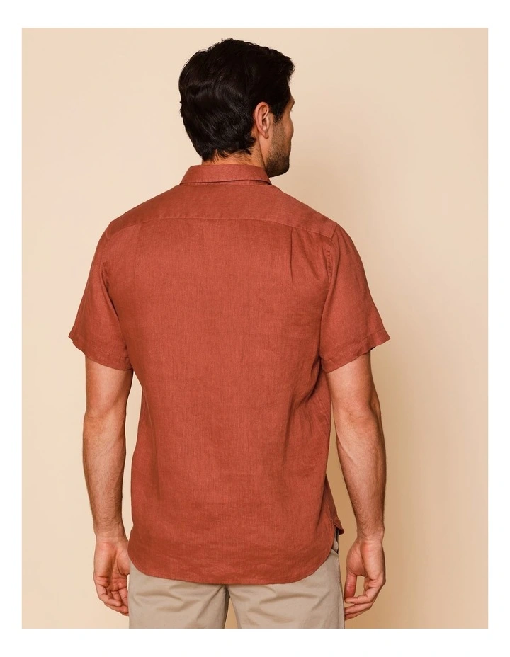 Luca Short Sleeve Linen Shirt in Rust image 6