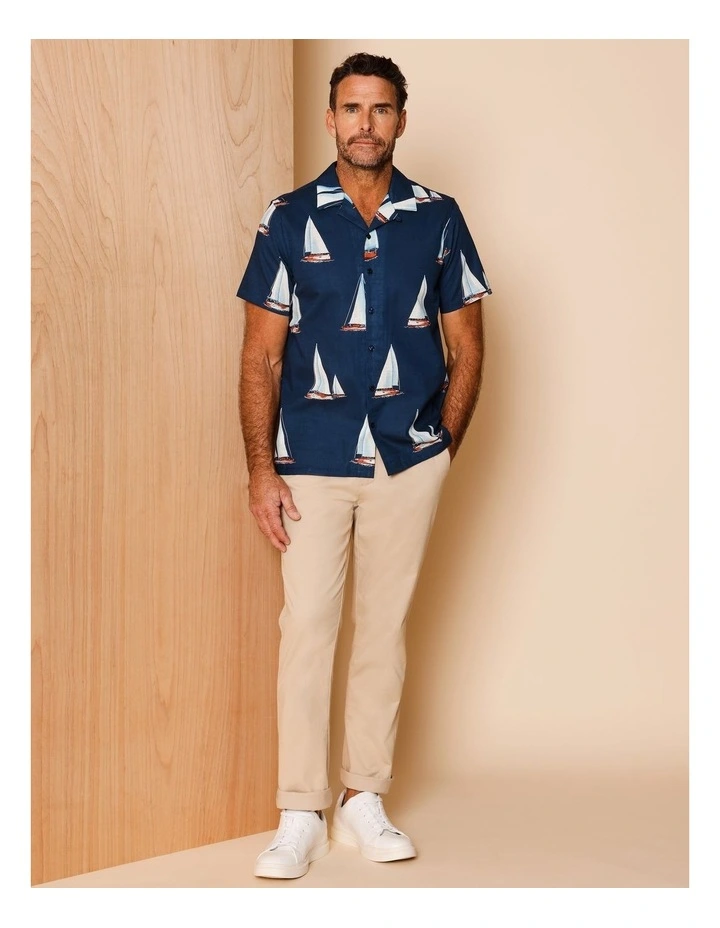 Nino Short Sleeve Nautical Print Shirt in Navy image 2