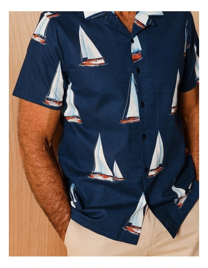 Nino Short Sleeve Nautical Print Shirt in Navy image 4
