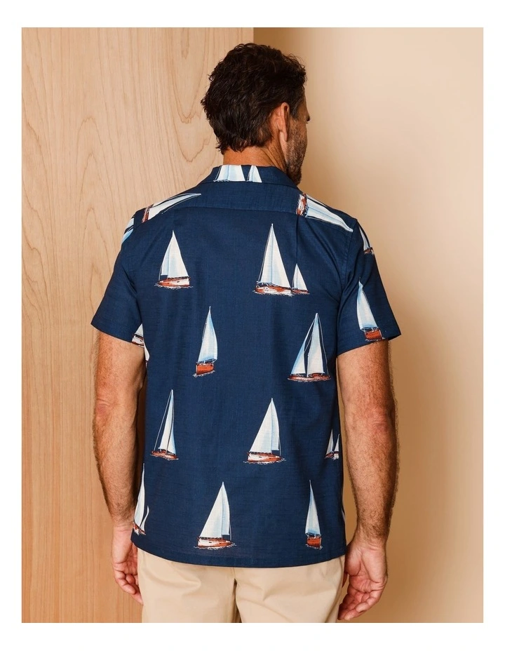 Nino Short Sleeve Nautical Print Shirt in Navy image 5