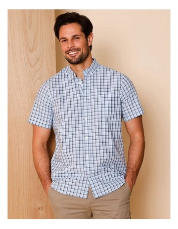 Chase Short Sleeve Check Shirt in Blue