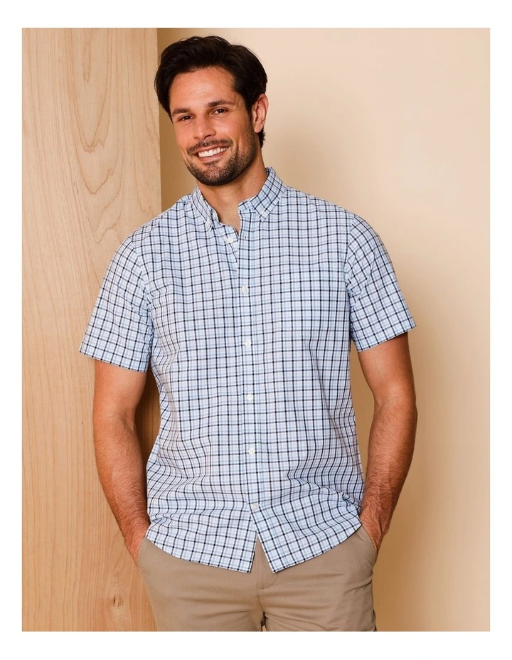 Chase Short Sleeve Check Shirt in Blue image 1