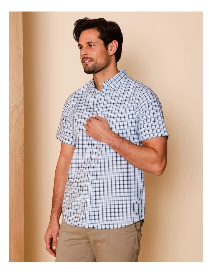 Chase Short Sleeve Check Shirt in Blue image 3