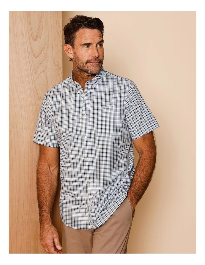 Chase Short Sleeve Check Shirt in Sage image 1