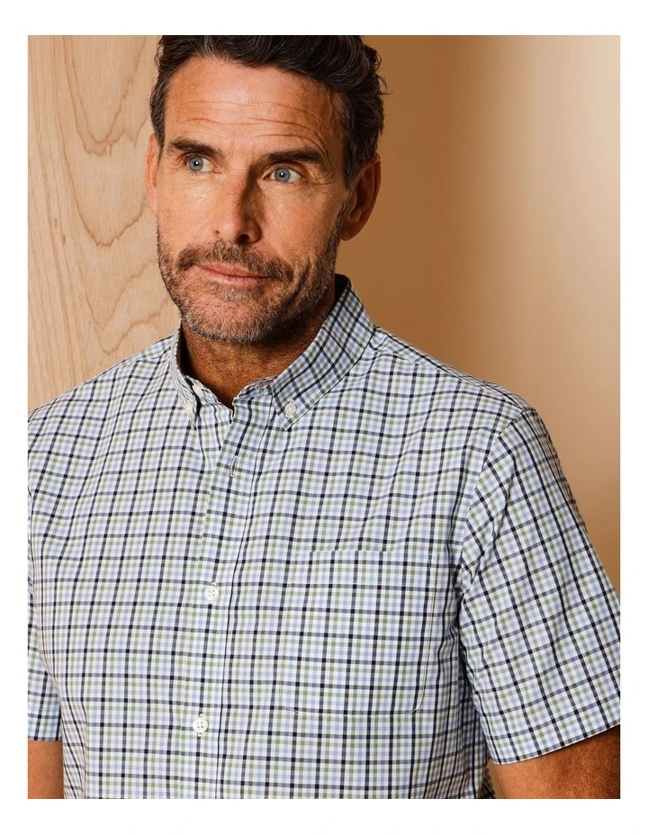 Chase Short Sleeve Check Shirt in Sage image 2
