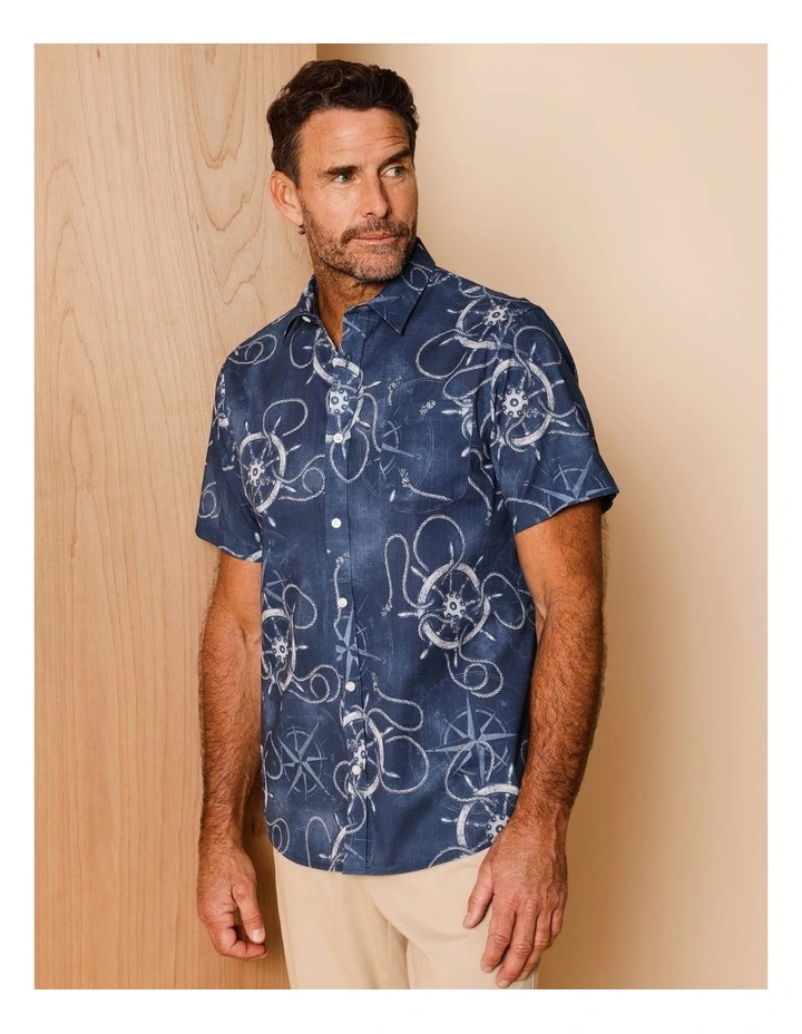 Noel Short Sleeve Nautical Print Shirt in Blue image 1