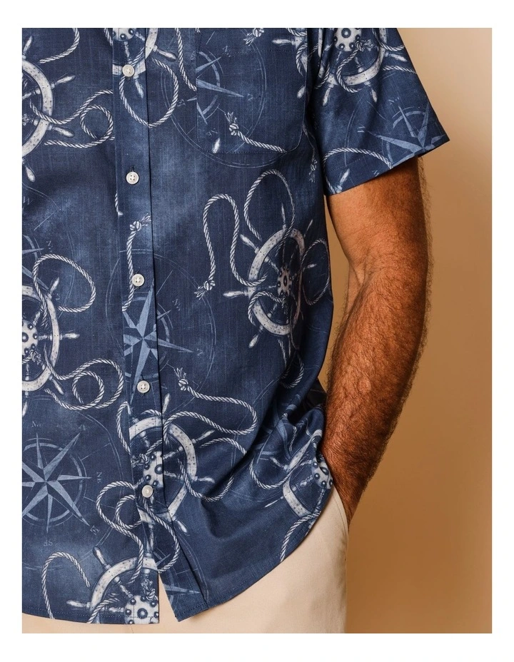 Noel Short Sleeve Nautical Print Shirt in Blue image 2