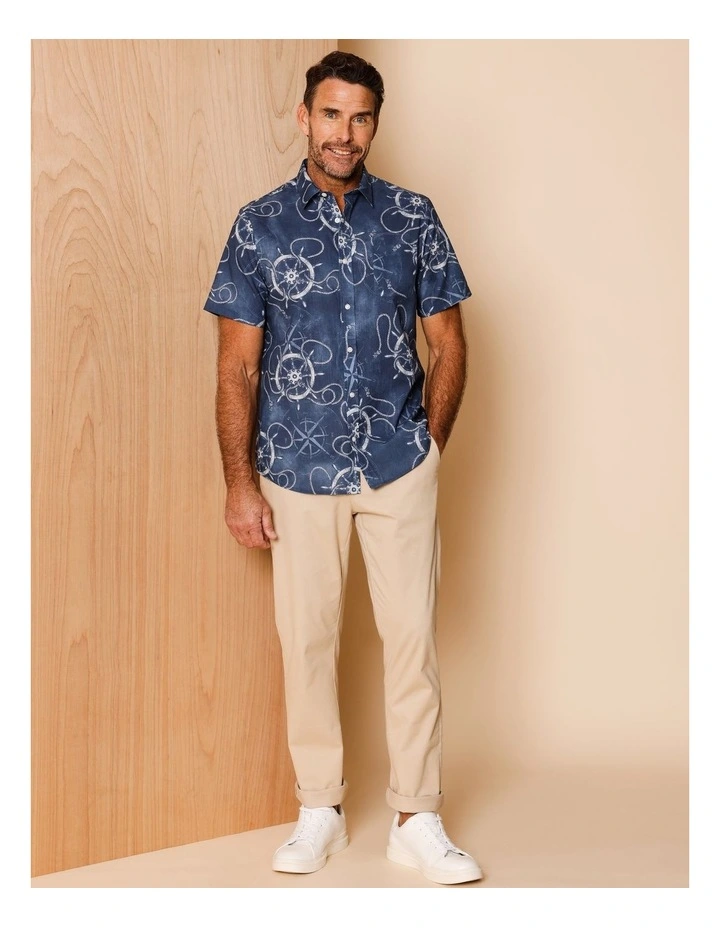 Noel Short Sleeve Nautical Print Shirt in Blue image 3